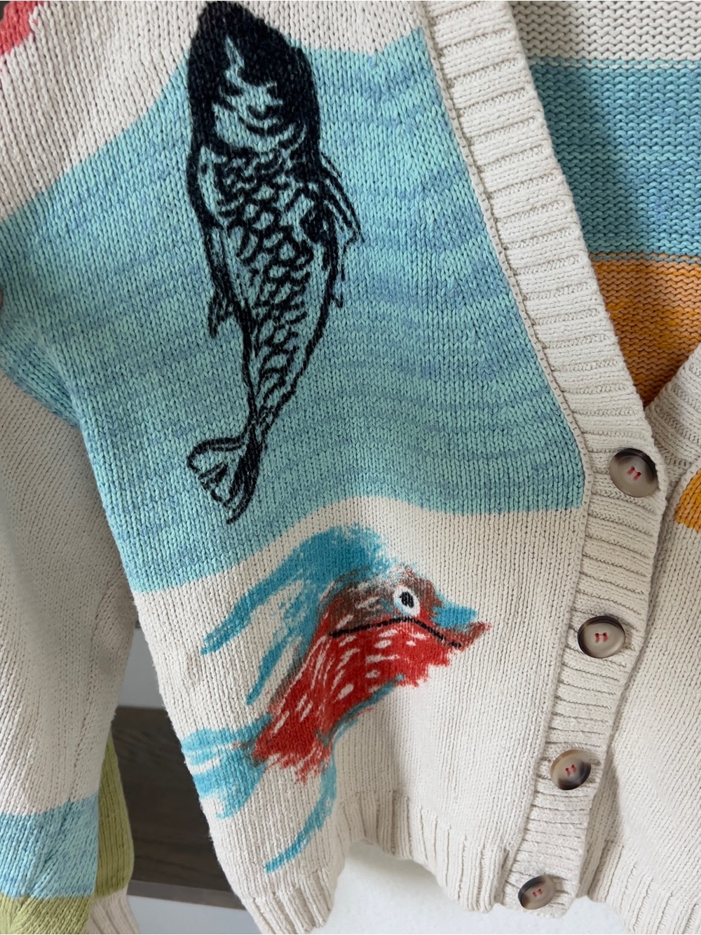 Anthropologie Pilcro Icon Graphic Fish Cardigan Sweater - Picture 5 of 8
